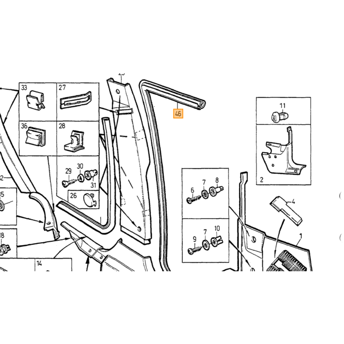 Volvo Gummidør venstre forreste 740+760+940+960+S90+V90 (3518265)(3528740) Volvo varenummer 6848632