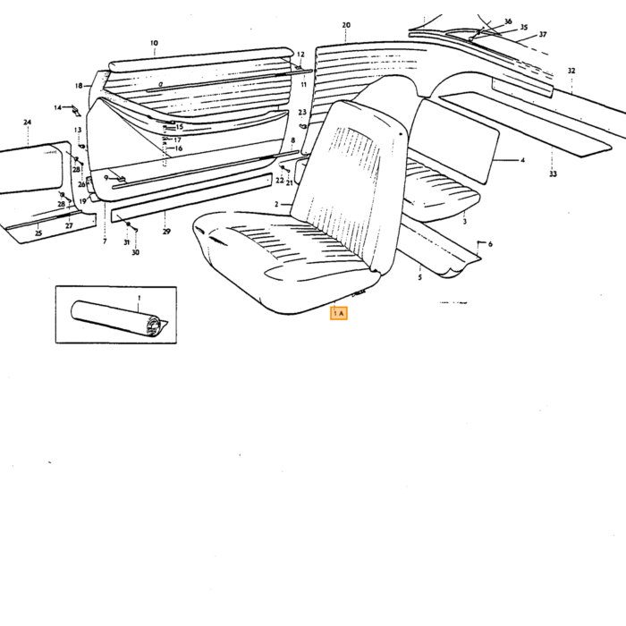 Volvo Polstring P1800 1963 venstre 306-219 C/D-stil hvid Volvo varenummer 690702