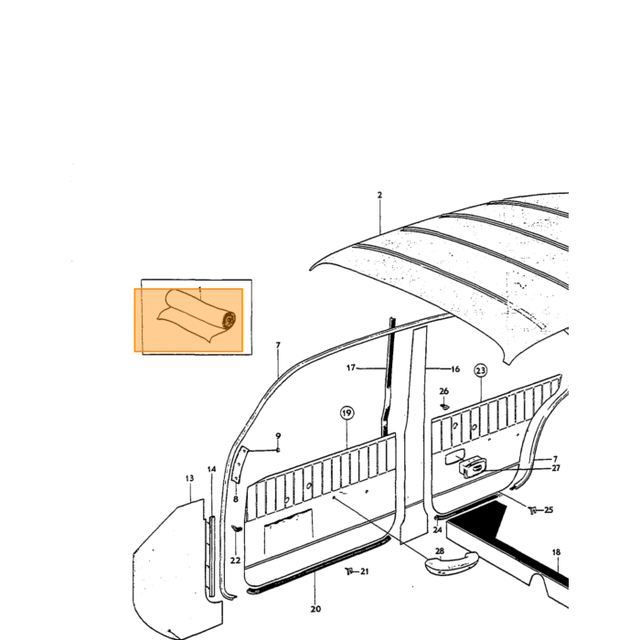 Volvo Indtræk Amazon 4 dørs dørpanel højre bag se sæt 692147 Volvo varenummer 692148
