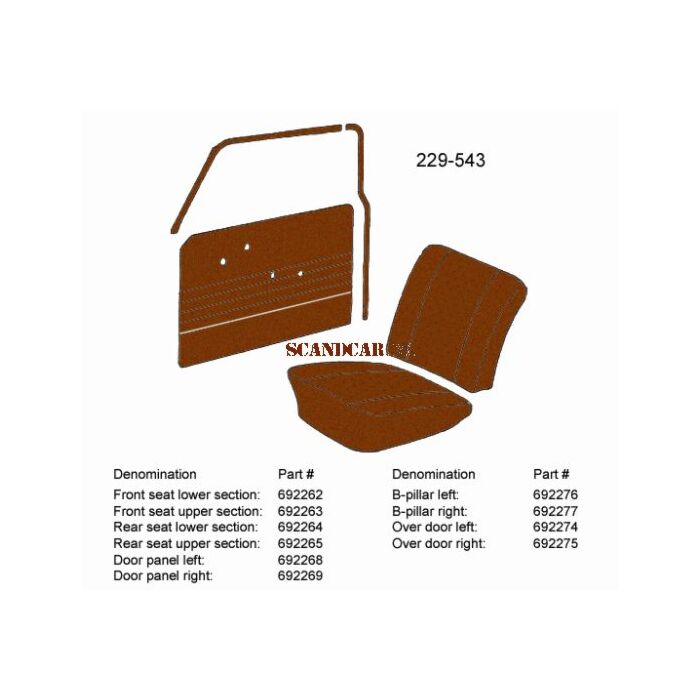 Bekleding Duett strip boven portier links bruin 230-544 1966-1968