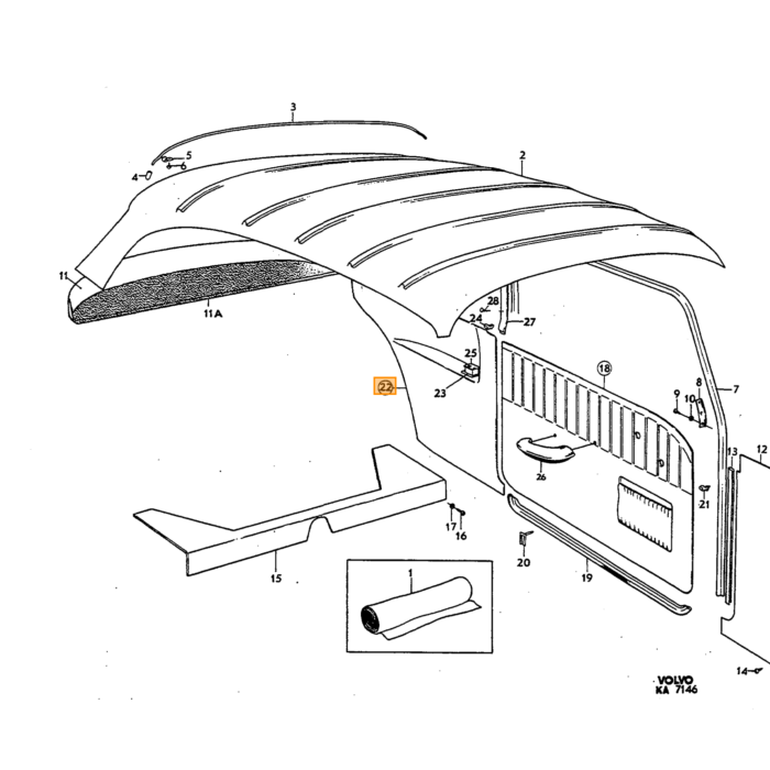 Volvo Polstring Amazon 2-dørs Sidepanelbetræk Venstre Bag-Højre Bag Sæt Blå 1968 425-575 Volvo Varenummer 692584