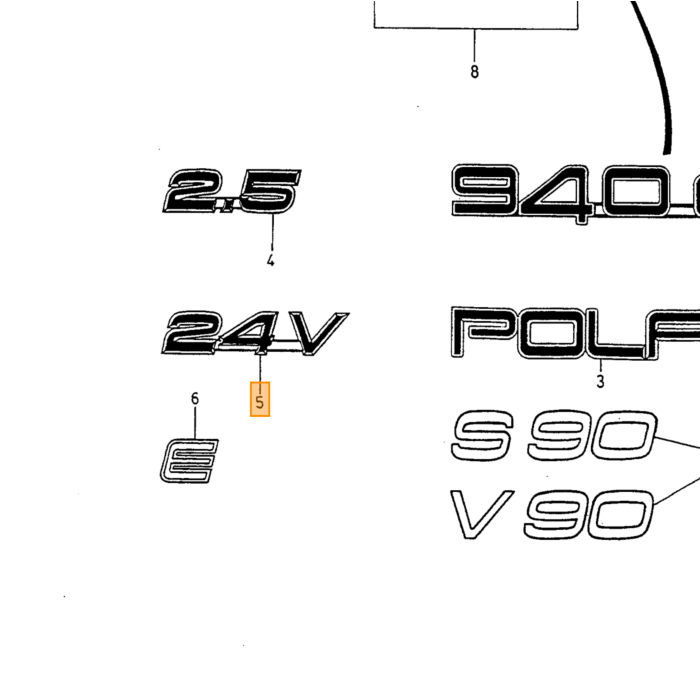 Volvo Emblem tommer 24Vinch bagklap 940+960 Volvo varenummer 9126354