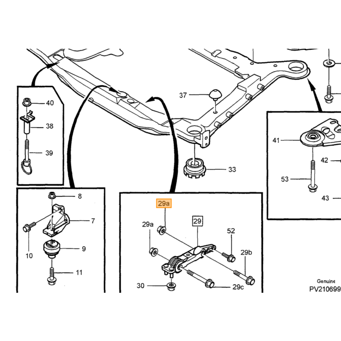 Volvo Motorophæng Under Foran Volvo XC90/V70II/ S80/S60/S70/V70/850 Benzin+D S60 V70 850 S80 Xc70 S70 Xc90 Volvo varenummer 9141042
