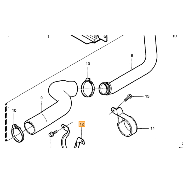 Volvo IC afløbsslange med 25mm BOV-tilslutning Silikone Sort Volvo 850 - S70 - V70 turbo volvo Volvo varenummer 9161092