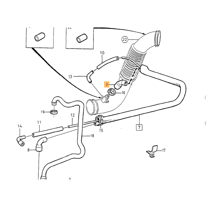 Volvo Slange krumtaphusventilation 850 + V70 + S70 -2000 C70 B5234S Volvo varenummer 9179245