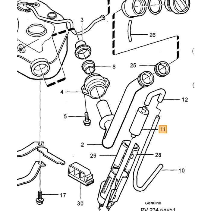 Volvo Slange til fordamper-udstødningspumpe Volvo varenummer 9443309