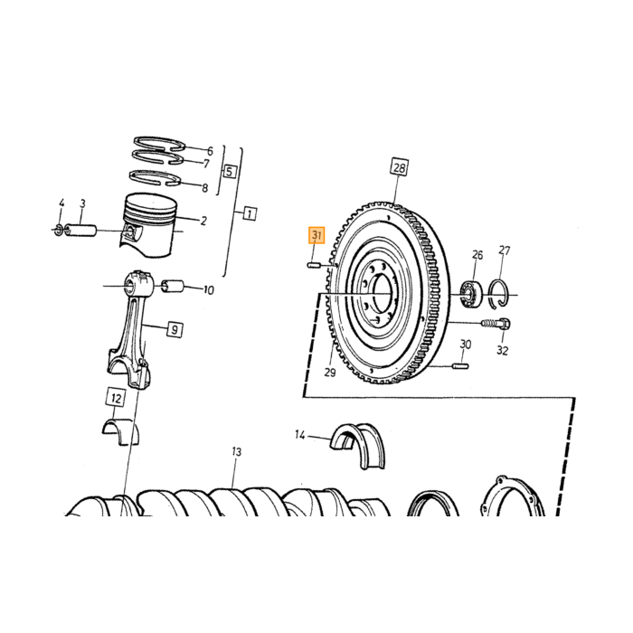 Volvo Bolt starterring svinghjul B20-B30 8 huller + B21 + B19 + B23 osv. M10 x 25 12.9 original Volvo varenummer 946379