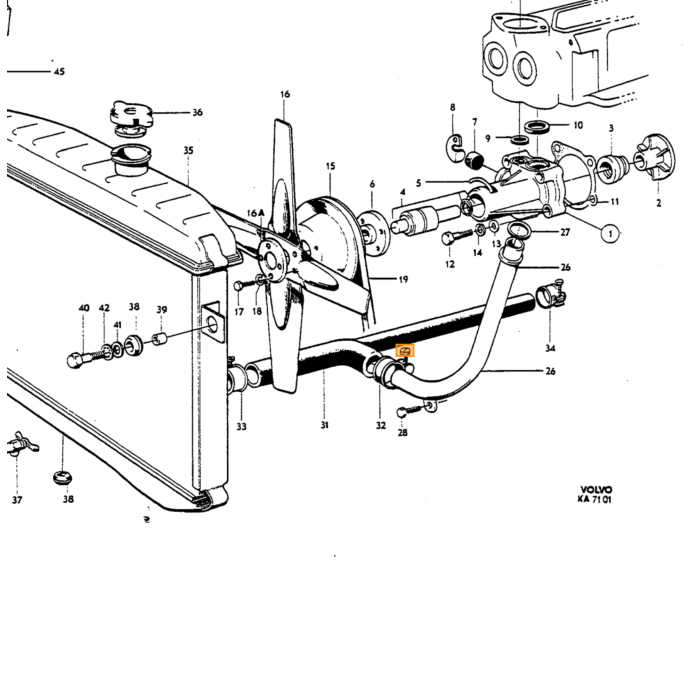 Volvo Clamp varmeslange 1800+PV444+PV544+Duett+Amazon 952660 Volvo varenr. 952663