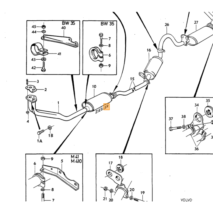 Volvo Bolt udstødningsmanifold udløbsside B4B+B16+B18+B20+B30 3/8 x 40 mm UNC Volvo varenummer 953259
