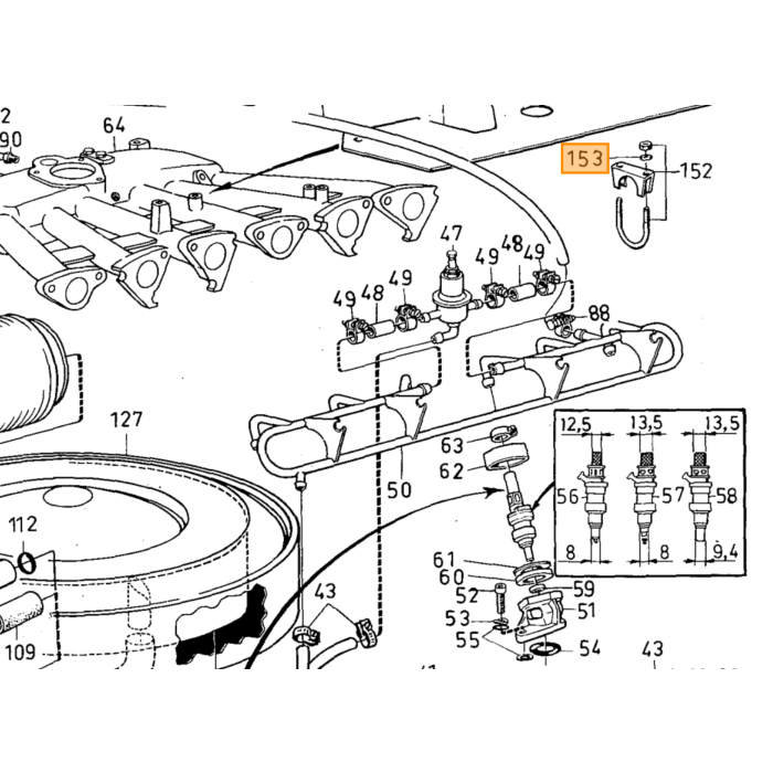 Volvo Revet manifold B4B+B16 +B18+B20 ea UNC 5/16+M8 ea Volvo varenr. 955894