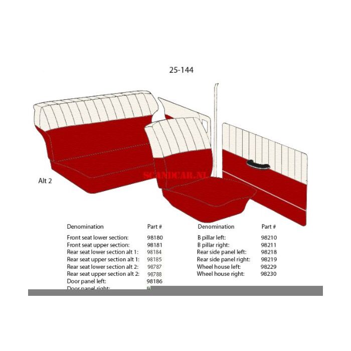 Bekleding PV544 achter zijpaneel links rood-beige 25-144