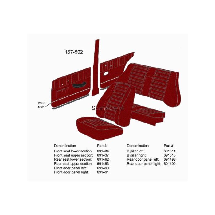 Bekleding Amazon 4 deurs +kombi B stijl rechts rood 524-600 