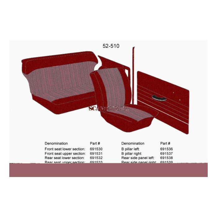 Bekleding PV544 achterbank hoes zitting rood 1964-1965 52-510