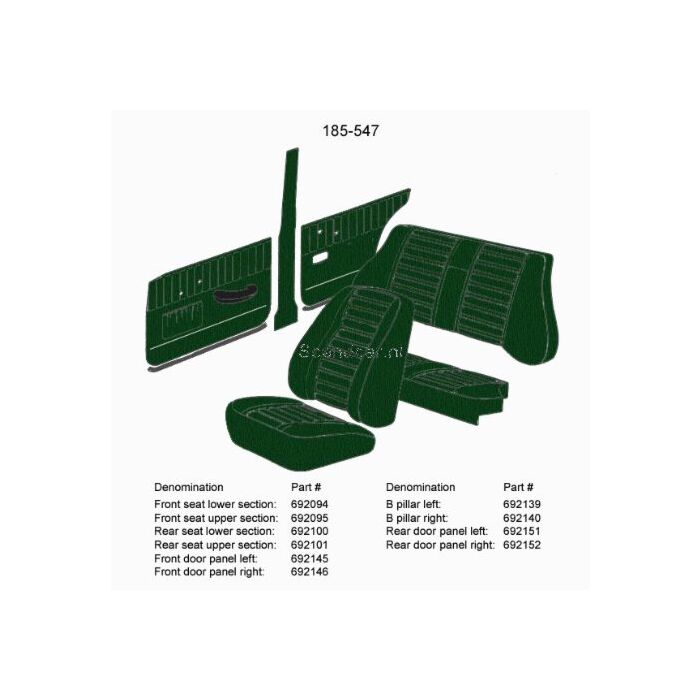 Bekleding Amazon 4 deurs B stijl paneel Rechts groen 1967-1968 185-547 zie 692139