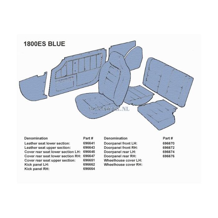 Bekleding P1800ES achterbank rug blauw