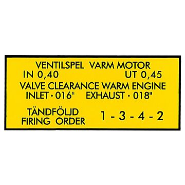 Sticker Ventilspel varm motor - zwart op geel voor B4B klepdeksel