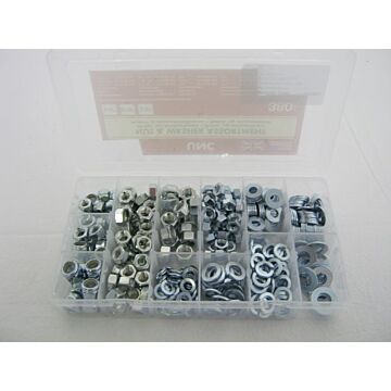 Moeren assortiment UNC revetten & veerringen 1/4+5/16+3/8 380 stuks 