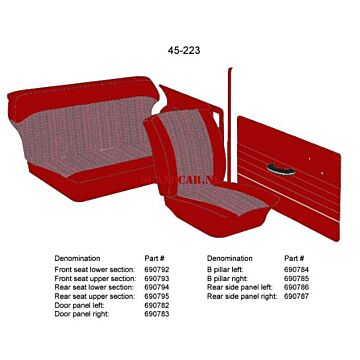 Bekleding PV544 achterbank hoes zitting+rug SET 62-63 rood 45-223 (690795)