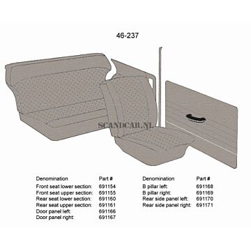 Volvo Bekleding PV544 B stijl links grijs 49-239 Volvo onderdeel nr 691168