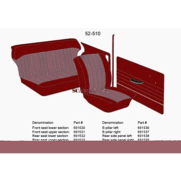 Bekleding PV544 achterbank hoes zitting rood 1964-1965 52-510