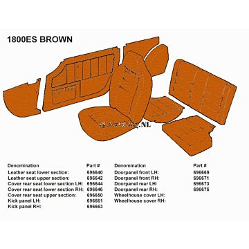 Bekleding 1800E+ES achterbank hoes bruin rechts allen als set zie 696644
