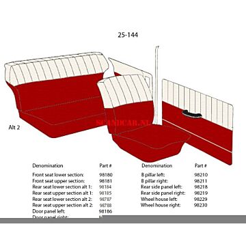 Bekleding PV544 wielkast links achter rood vinyl 25-144