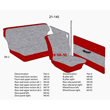 Bekleding PV544 achterbank hoes zitting grijs-rood 1958 21-140 alternatief 2