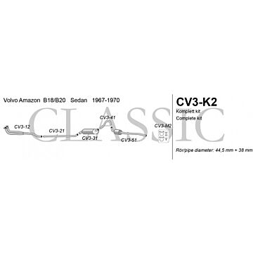 Uitlaatset Amazon sedan B18+B20 1967+ incl montageset dubbel syst