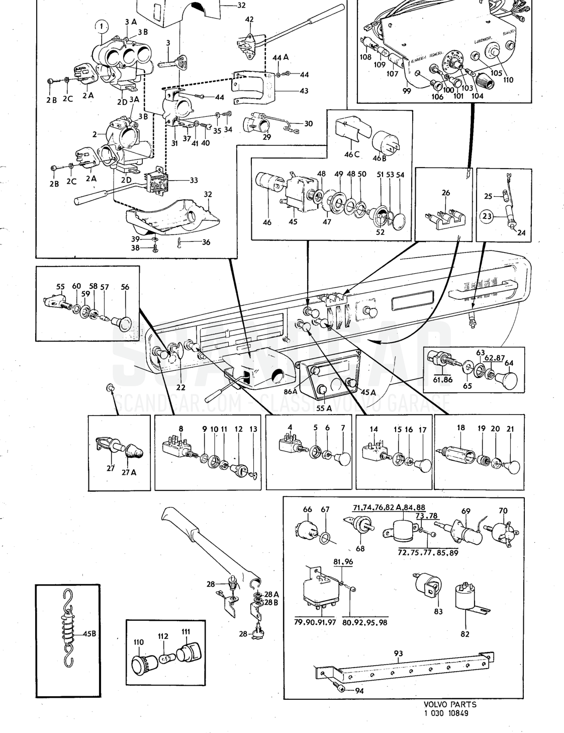 and control .unit Illustration Sats Kit - eksplosionstegning, Andre dele, Volvo 140-serien op til 1972