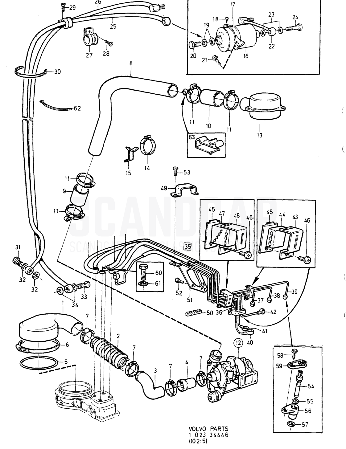 MIT KRAFTSTOFF- ROHR, MOTOR, KRAFTSTOFFI TER - eksplosionstegning, Motor, Volvo 740-760-serien op til 1984