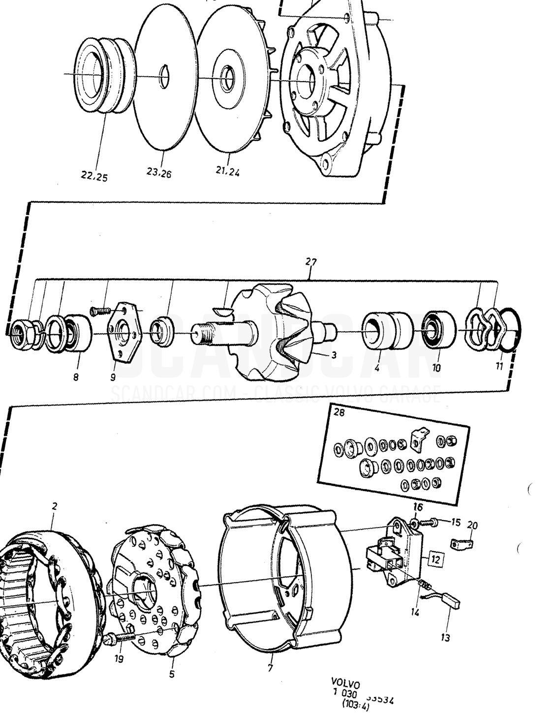 LICHTMASCHINE MIT AUFHÄNGUNGSTEILEN DSL - eksplosionstegning, Elsystem, Volvo 740-760-serien op til 1984