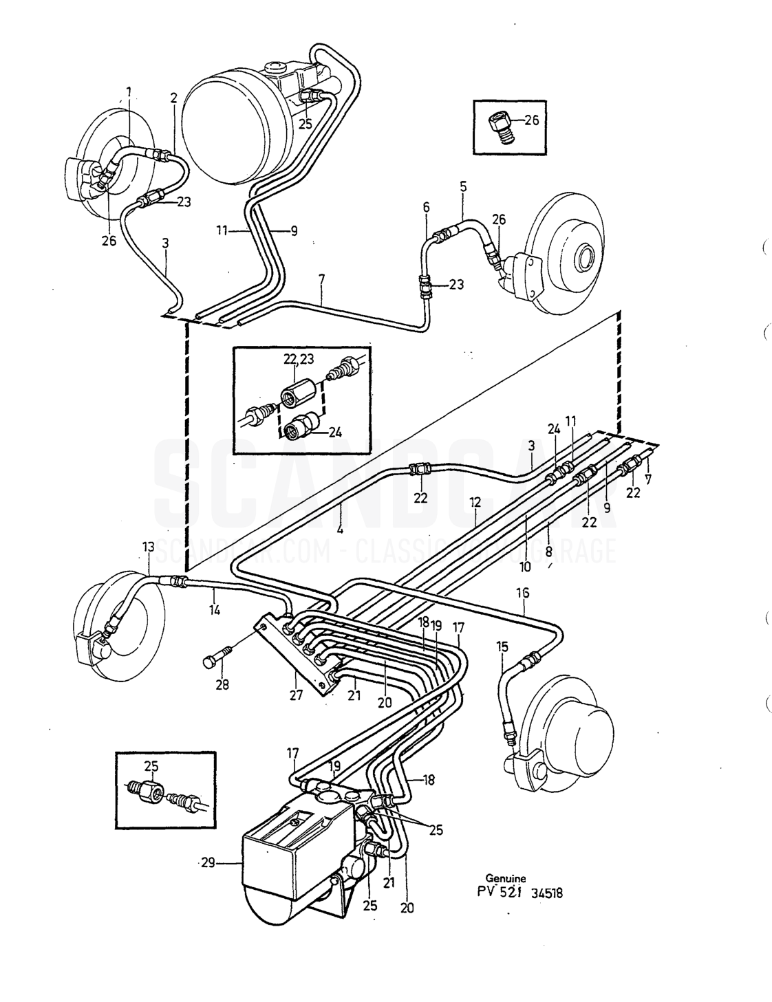 BREMSROHR MIT EINBAUTEILEN ABS - eksplosionstegning, Bremser, Volvo 740-760-serien op til 1984