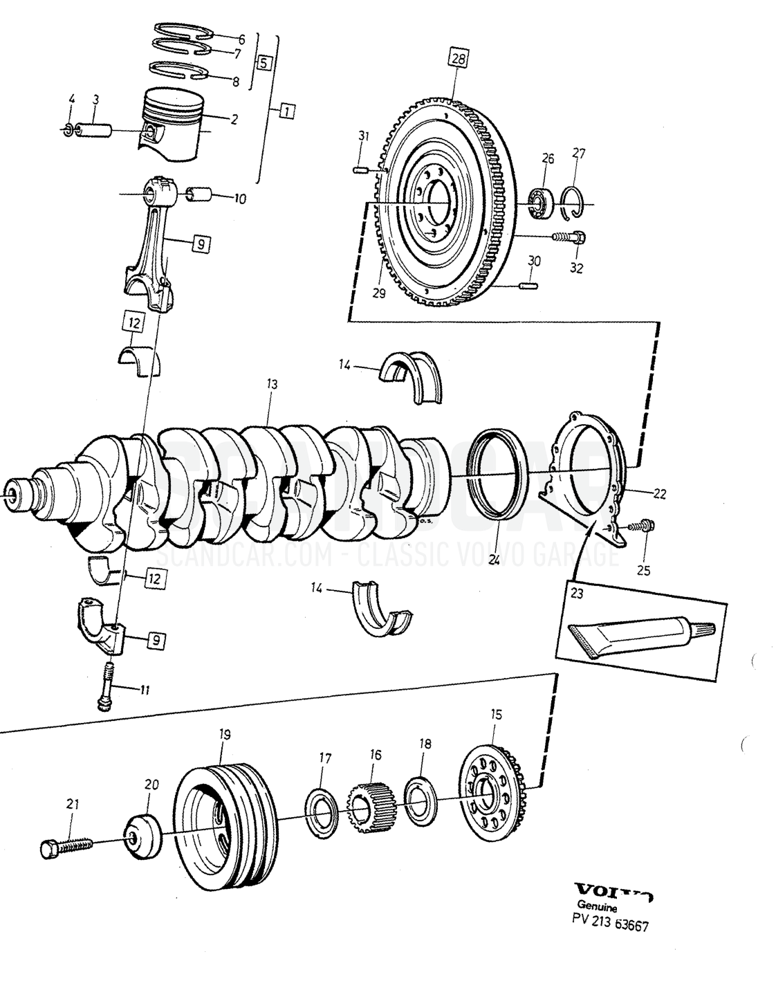 Motor, side 164 - eksplosionstegning, Volvo 940-960-serien fra 1994