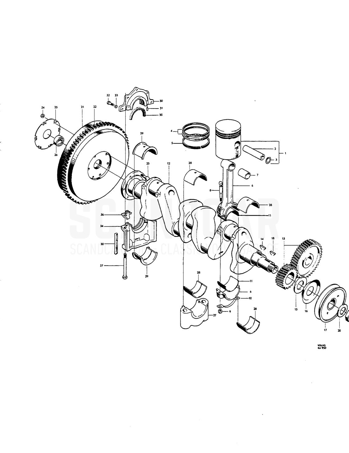 Cylinder head, intoke ond exhaust manifolds, volve cover - eksplosionstegning, Motor, Volvo Amazon B16