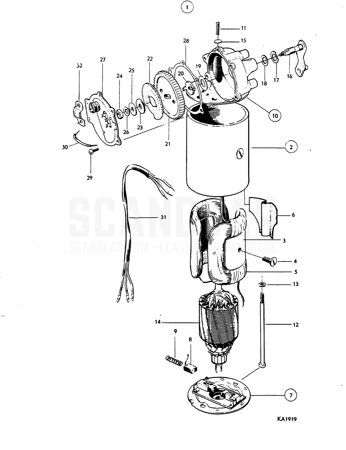 Windscreen wiper motor - eksplosionstegning, Elektrisk udstyr, Volvo Amazon B18