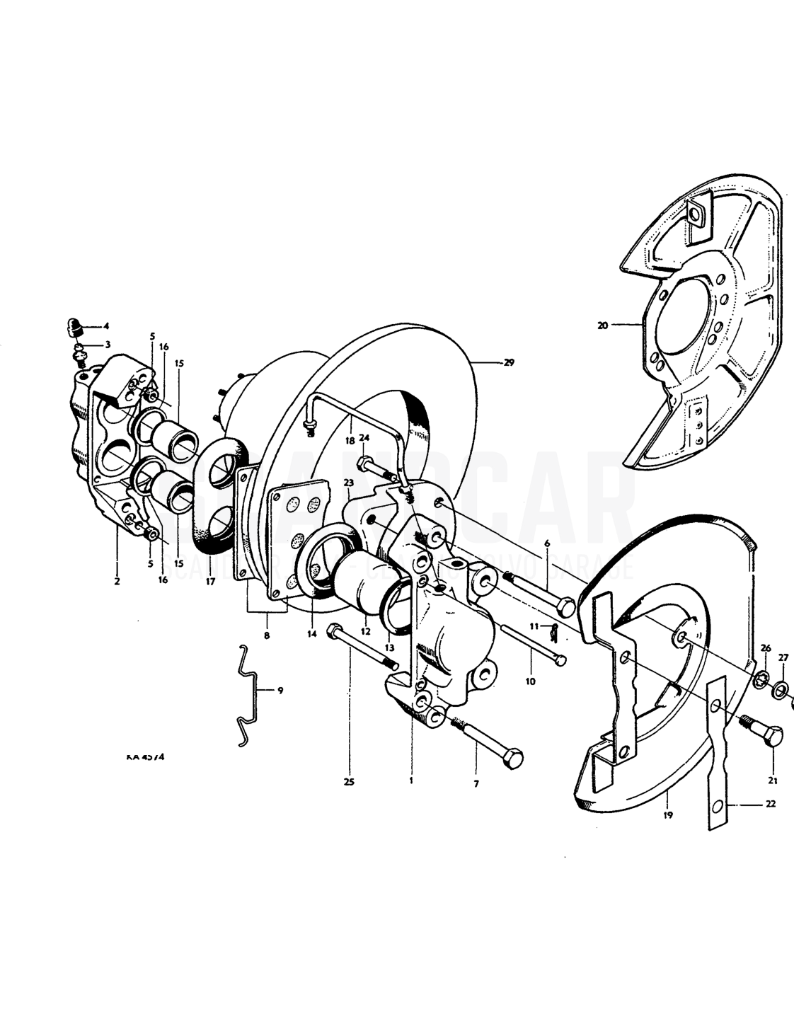 Front wheel brakes Disc brakes - eksplosionstegning, Bremser, Volvo Amazon B18