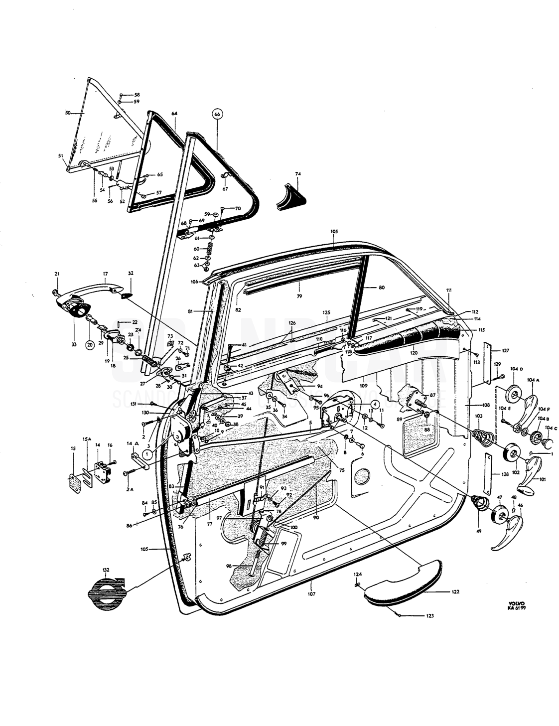 components, forward doors, components - eksplosionstegning, Karrosseri, Volvo Amazon B18