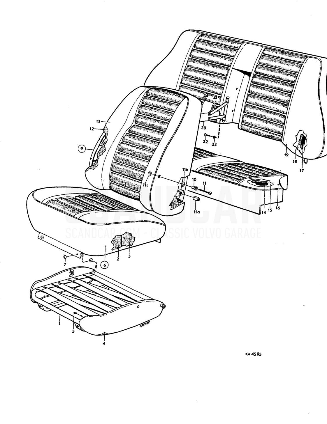Front seats, rear seat, Upholstery combinations - eksplosionstegning, Karrosseri, Volvo Amazon B18