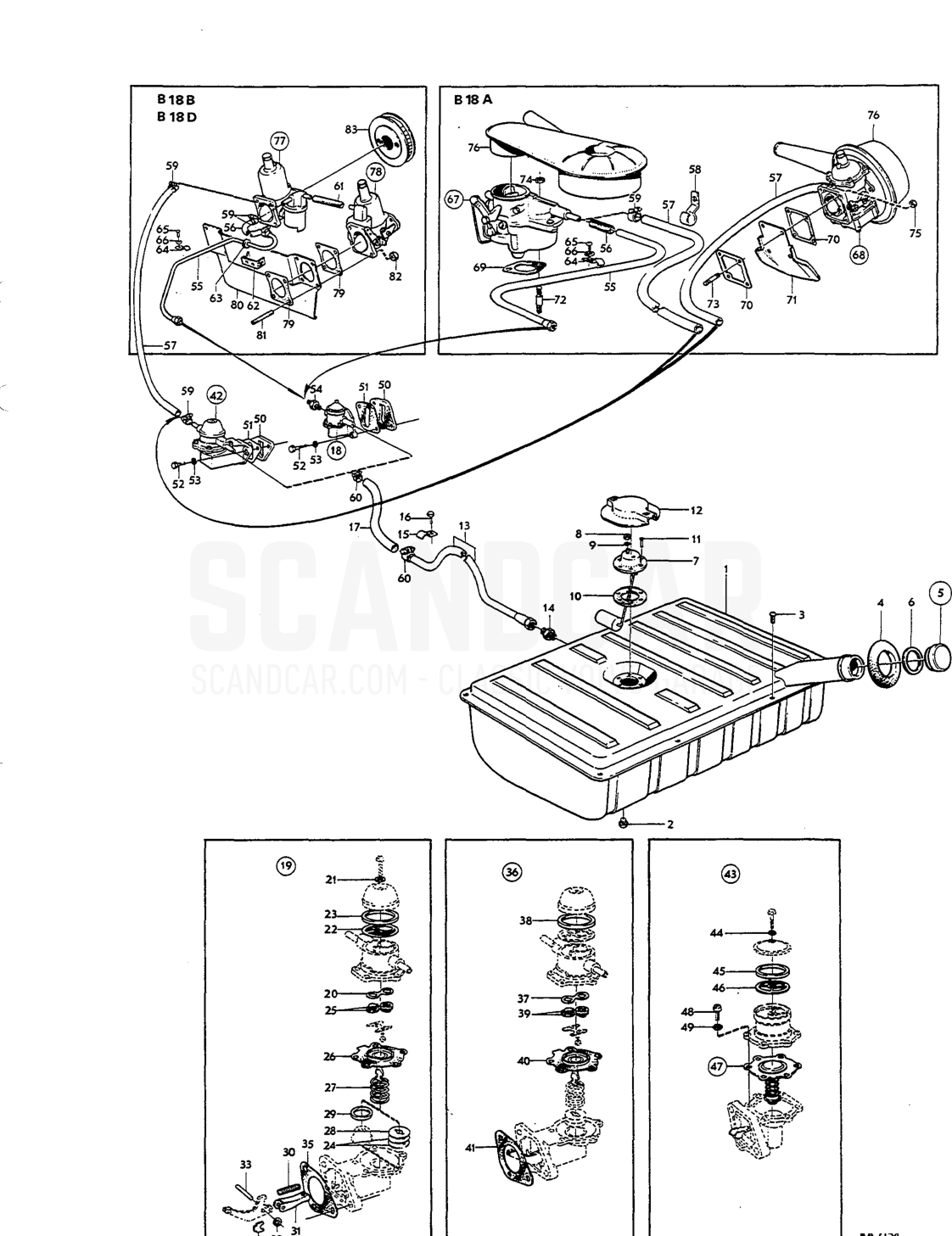 Fuel system Del - eksplosionstegning, Andre dele, Volvo Amazon B18
