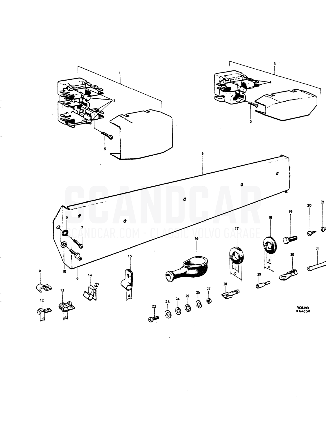 Fuseboxes, lamps, rubber bushings, connecting components - eksplosionstegning, Elektrisk udstyr, Volvo P1800 S