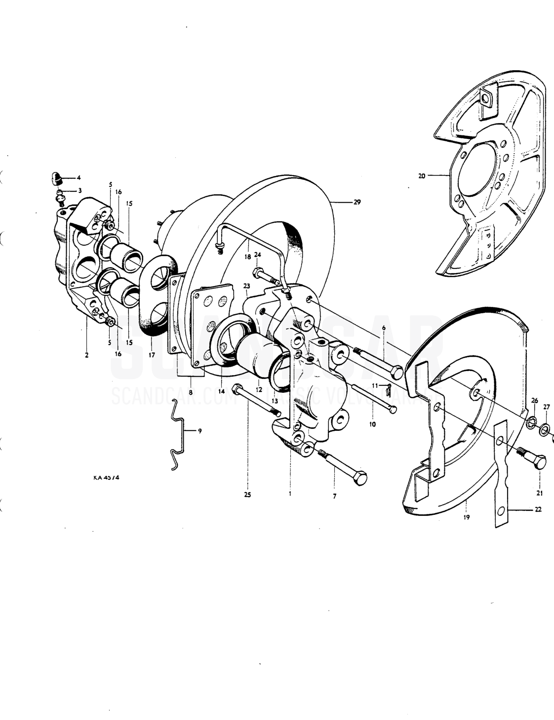 Front wheel brckes - eksplosionstegning, Bremser, Volvo P1800 S