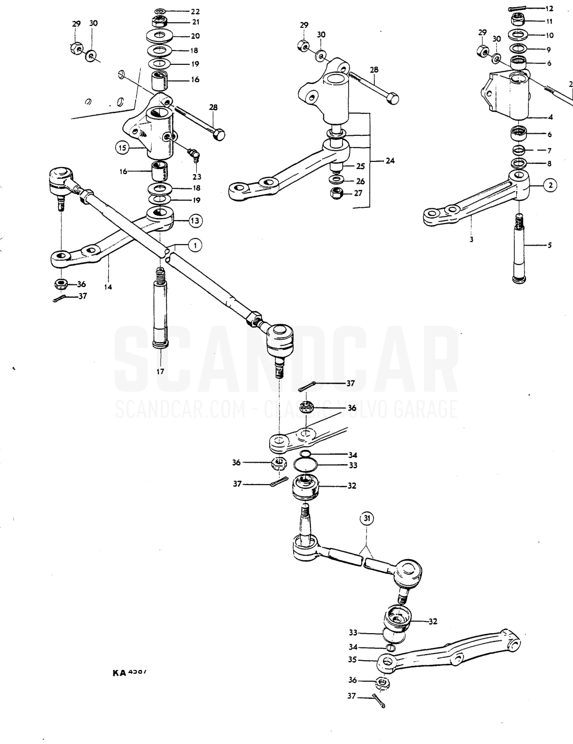 Steering gear - eksplosionstegning, Foraksel - Hjul - Styretøj, Volvo P1800 S