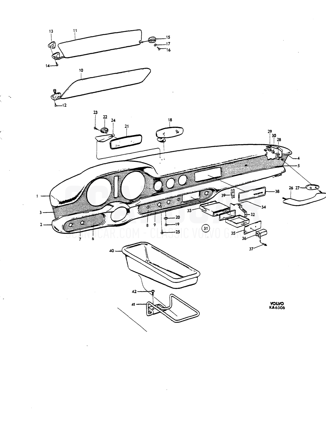 laneous interior equipment - eksplosionstegning, Karrosseri, Volvo P1800 S