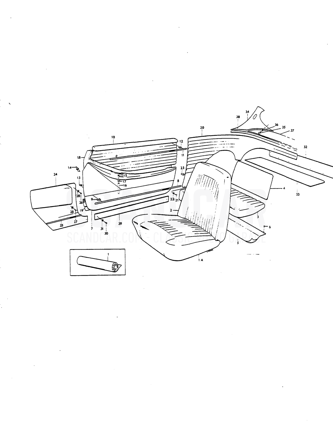 lnterior upholstery Upholstery combination - eksplosionstegning, Karrosseri, Volvo P1800 S