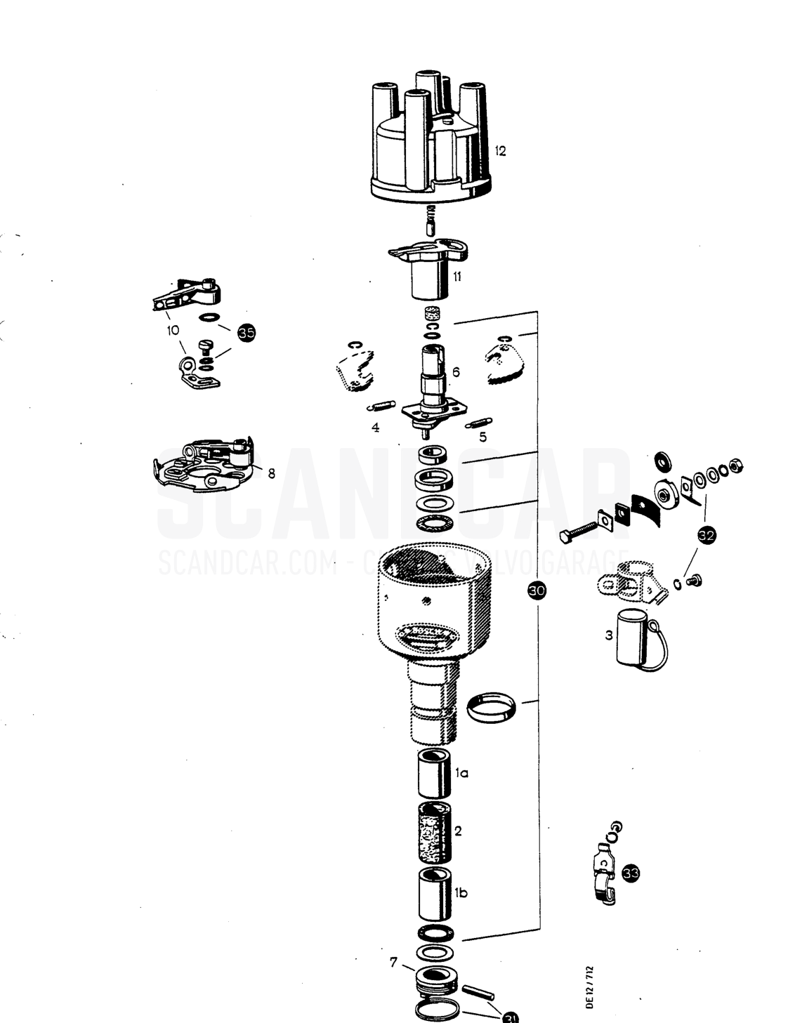 (BIS) Distributor sch - eksplosionstegning, Elektrisk udstyr, Volvo P1800 S