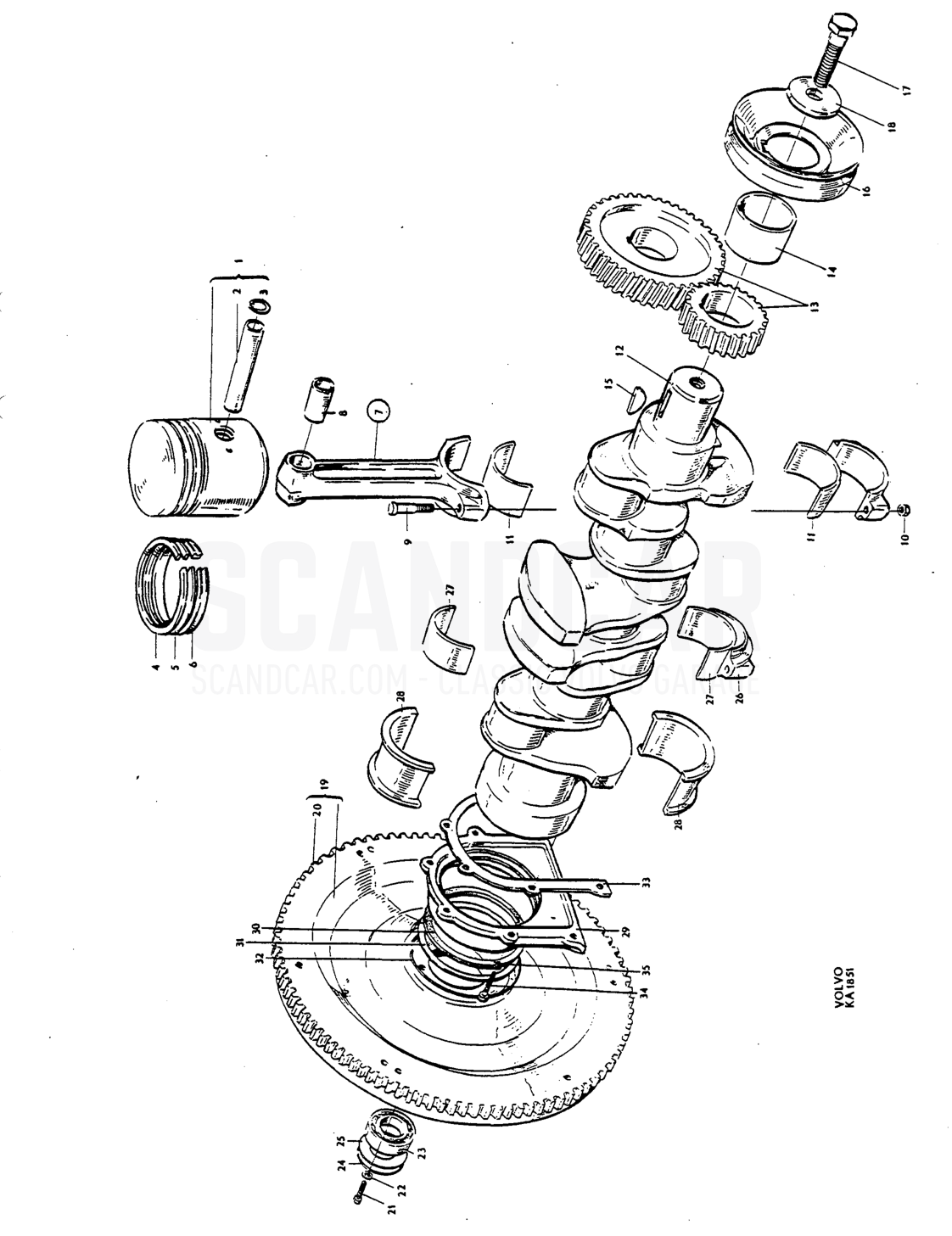 Crcnkshaft and related ports - eksplosionstegning, Motor, Volvo P1800 S