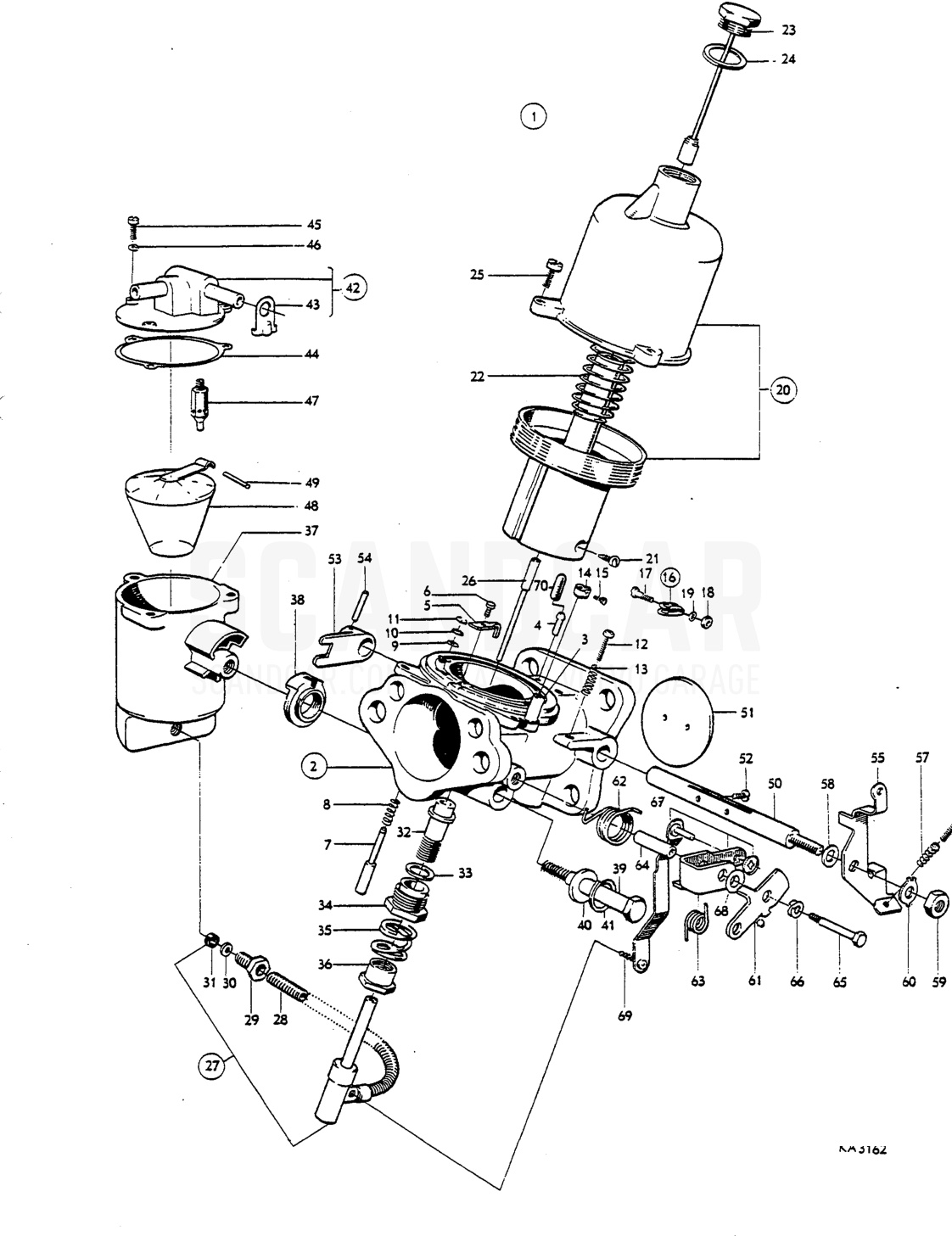 Carburetters - eksplosionstegning, Brændstof- og udstødningssystem, Volvo P1800 S