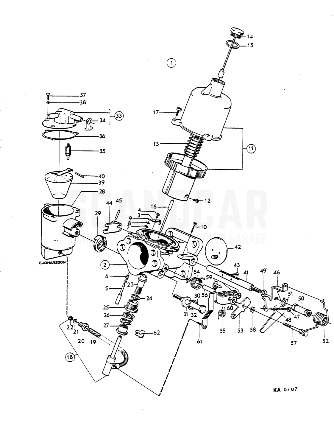 Carburetter - eksplosionstegning, Brændstof- og udstødningssystem, Volvo P1800 S