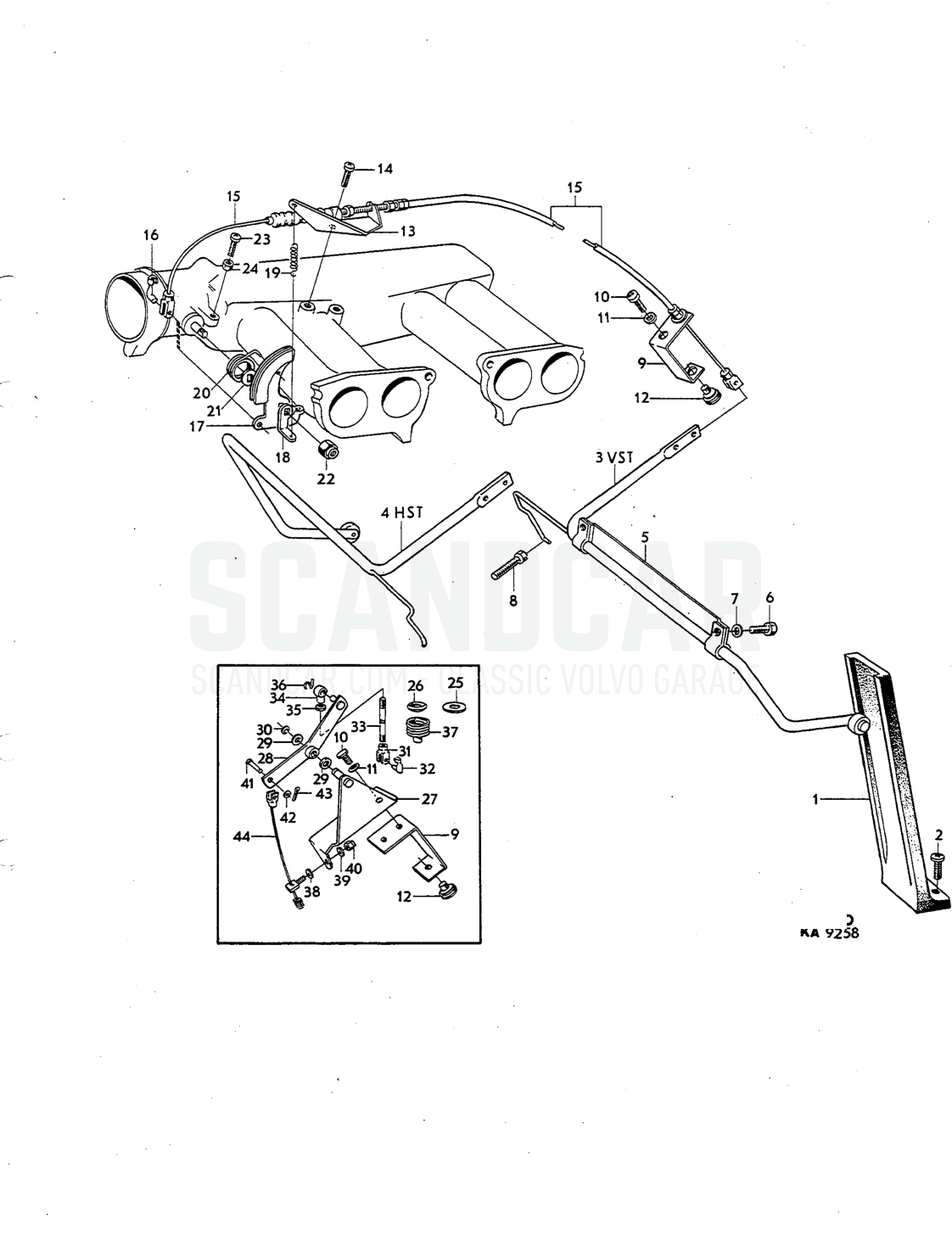 linkage Illustration Sats Kit - eksplosionstegning, Betjeningsstænger, Volvo P1800