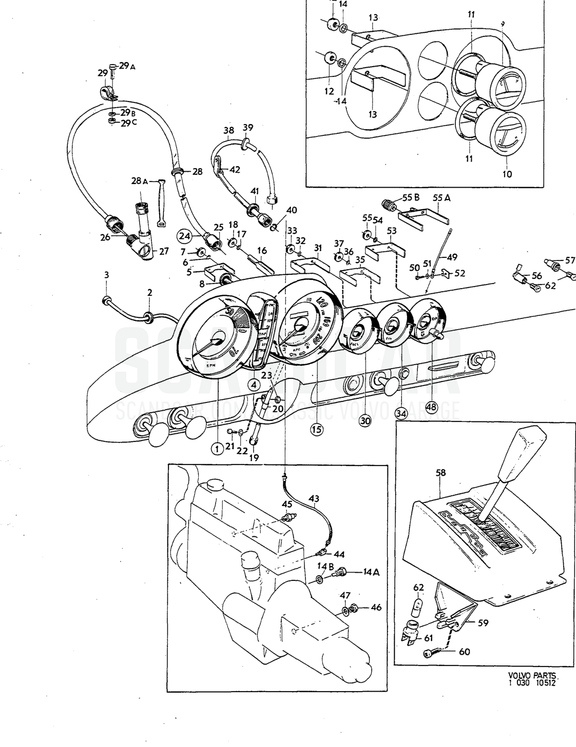 Instrumentation, Illustration Connecting And Control Unit Sats Kit - eksplosionstegning, Elektrisk udstyr, Volvo P1800